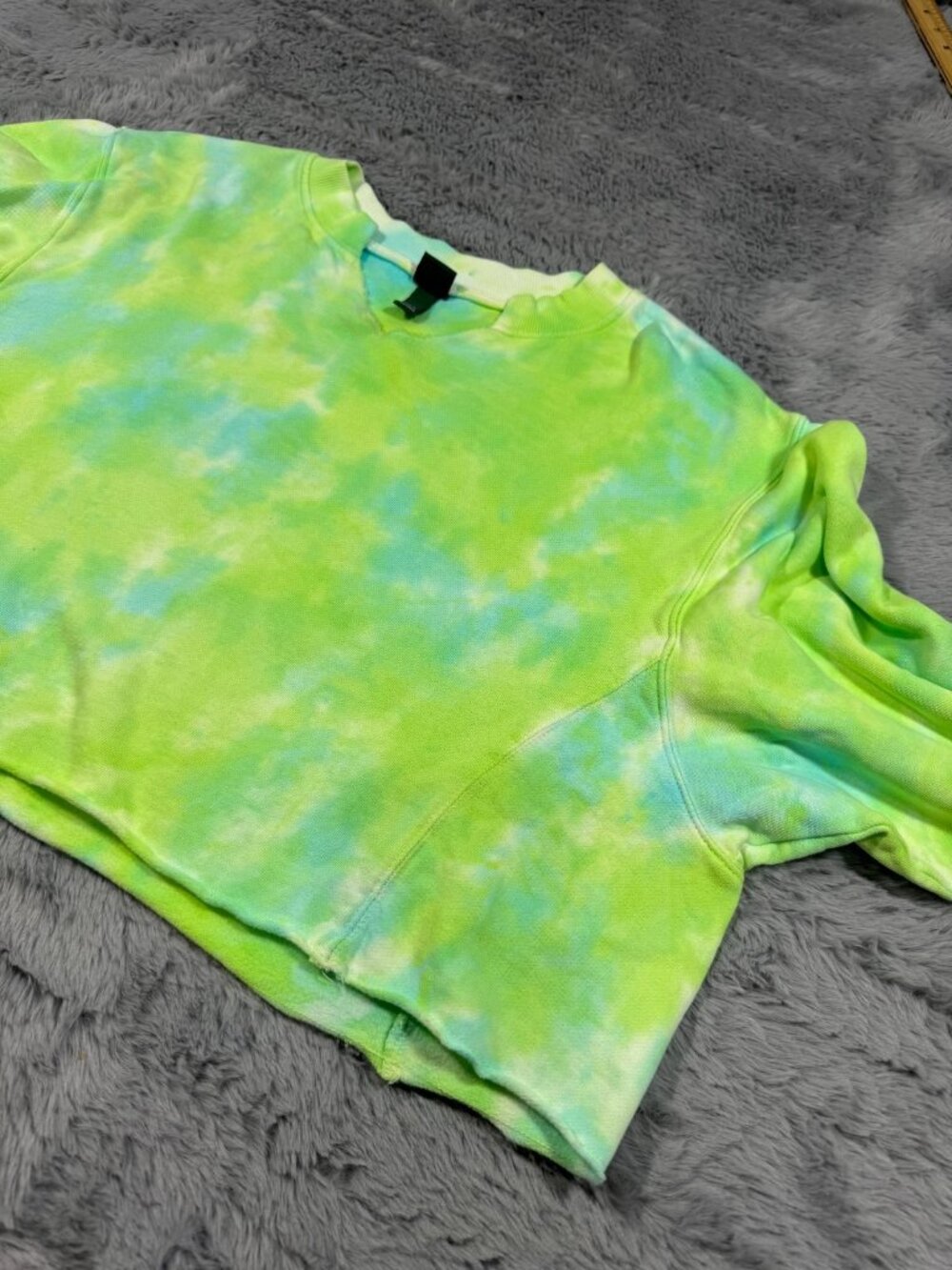Wild Fable Sweatshirt Women's M Green Tie-Dye Cotton Lined Cropped Oversized - Picture 5 of 13